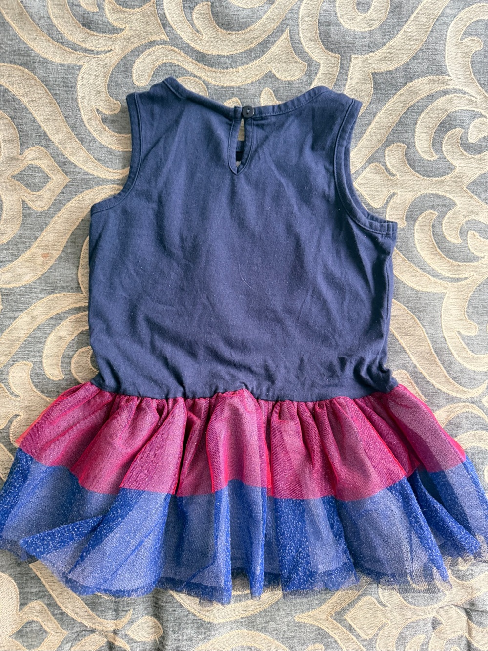 Rare Editions Navy Tank Dress with Pink & Blue Glitter Tulle - Picture 4 of 4